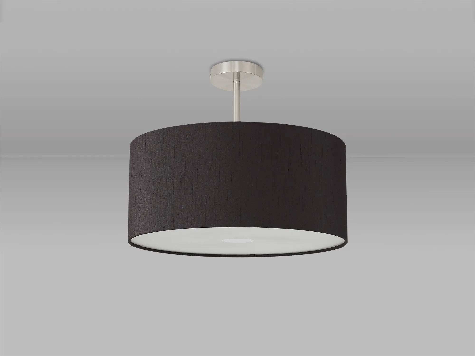 Baymont 50cm Semi Flush 1 Light Satin Nickel, Black, Frosted Diffuser DK0269  Deco Baymont SN BL